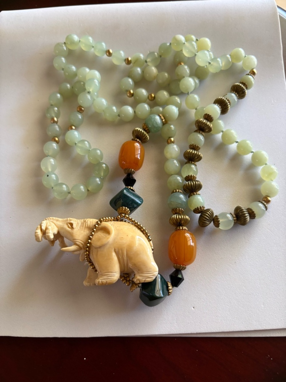 Vintage Tribal Stone Necklace W/ Elephant